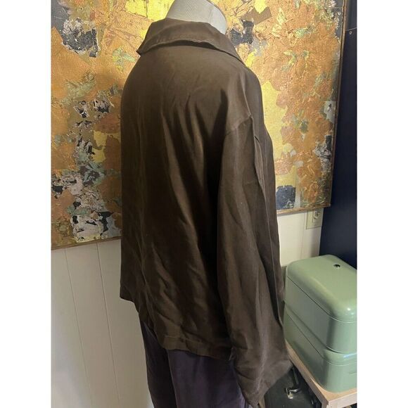 Bryn Walker Brown Boxy Button Front 100% Tencel Collared Blouse EUC Size M - Picture 3 of 10